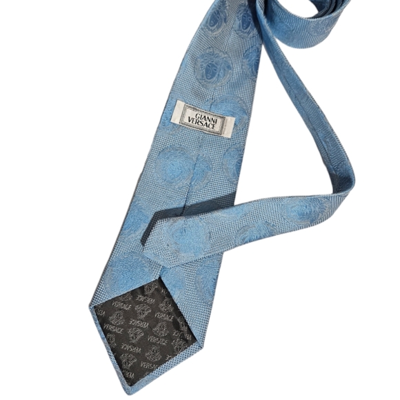 GIANNI VERSACE Blue Monogrammed Medusa Silk LUXURY Tie ITALY - Picture 3 of 4
